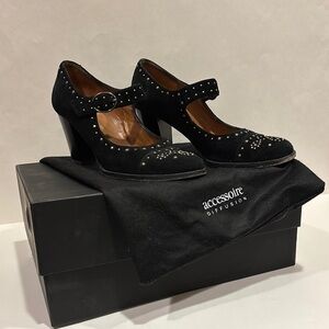 Studded Black Suede Mary Jane Heels